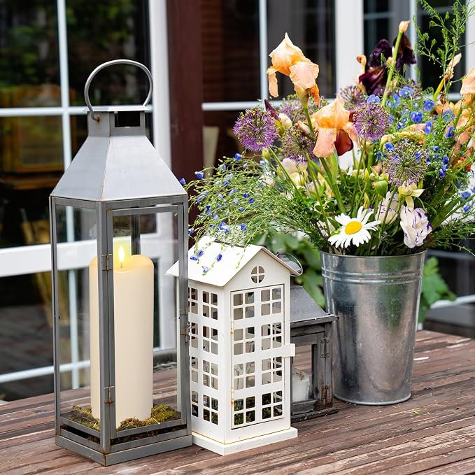Rossesay 8" 10" 12" 14" x 4" Large Waterproof Outdoor Flameless Candles, 4 Pcs LED Pillar Candles with Remote and Timers Battery Operated Jumbo Flickering for Home Patio Porch Church Indoor Lanterns