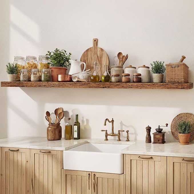 Dreamland 72 Inches Floating Shelves for Wall,9.3" Deep Long Floating Shelves Set of 1,Large Display & Storage Shelf,Wall Shelf for Bathroom Bedroom Living Room Kitchen Office,Rustic Brown
