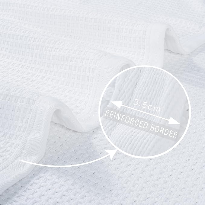 TreeWool Premium 100% Cotton Waffle Queen Blanket (90"x90", White) | Breathable Lightweight Moisture Wicking Soft Knit Thermal Blanket for Summer, Bed or Sofa All-season Comfort Machine Washable
