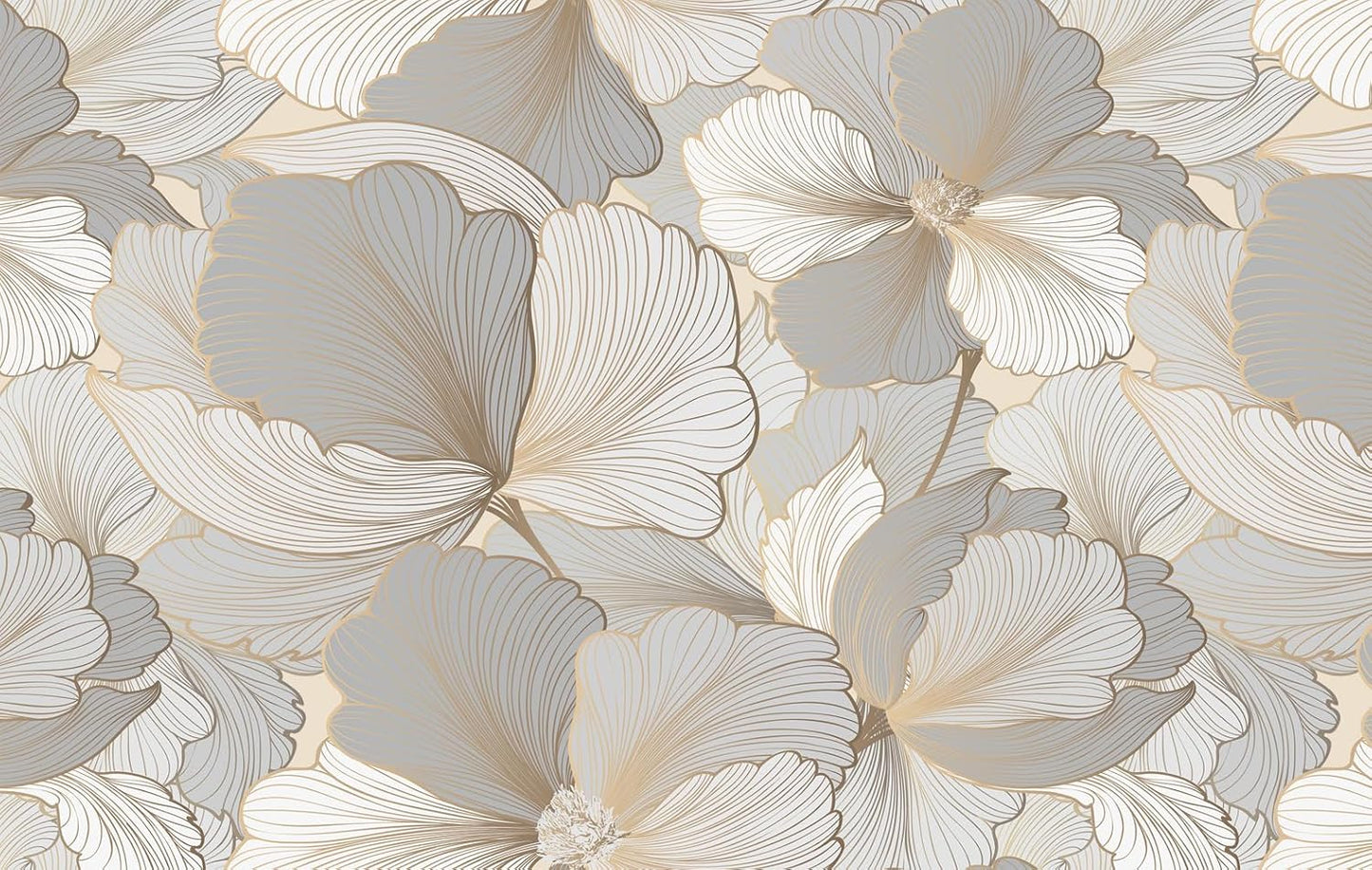 Grey and White Ginkgo Leaf Wall Mural Wallpaper for Bedroom Living Room (Not Peel n' Stick)