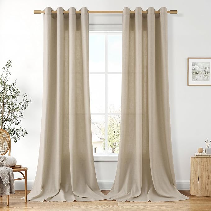 Aersas Taupe Burlywood Grommet Linen Curtains 102 Inches Long for Living Room Dining 2 Panels Light Filtering Boho Farmhouse Large Window Drape Flax Burlap Textured for Sliding Glass Door Bedroom