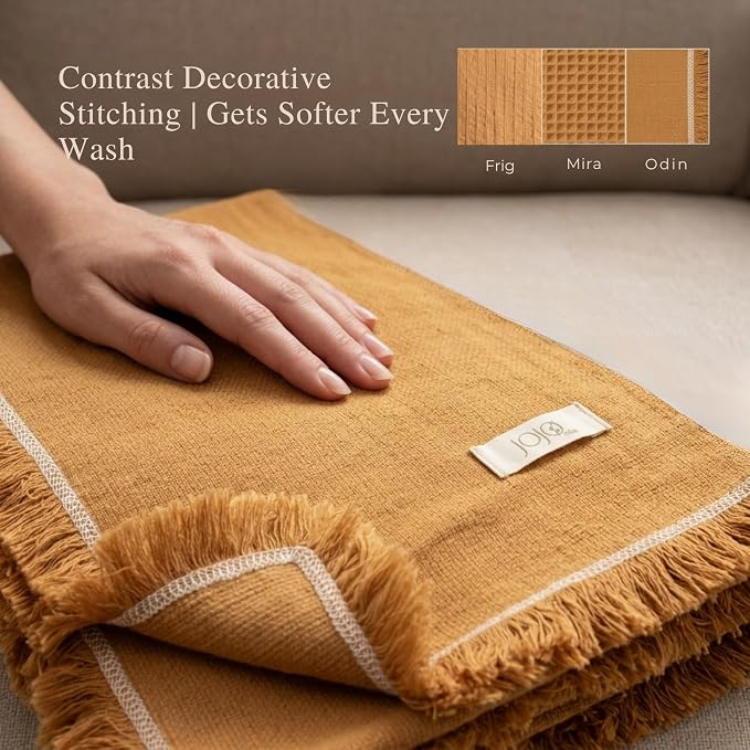Odin Waffle Throw Blanket with Tassels, 50x66 Inch, 100% Turkish Cotton, Oeko-TEX Certified, Breathable Lightweight Throw for Couch, Sofa & Bed, Made in Turkey, Mustard