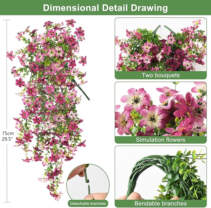 Artificial Fake Hanging Flowers Plants for Outdoor Spring Summer Decoration,2 PCS Faux Silk Daisy with Eucalyptus Leaves,UV Resistant Look Real for Outside Home Planter Porch Patio Balcony Yard Decor