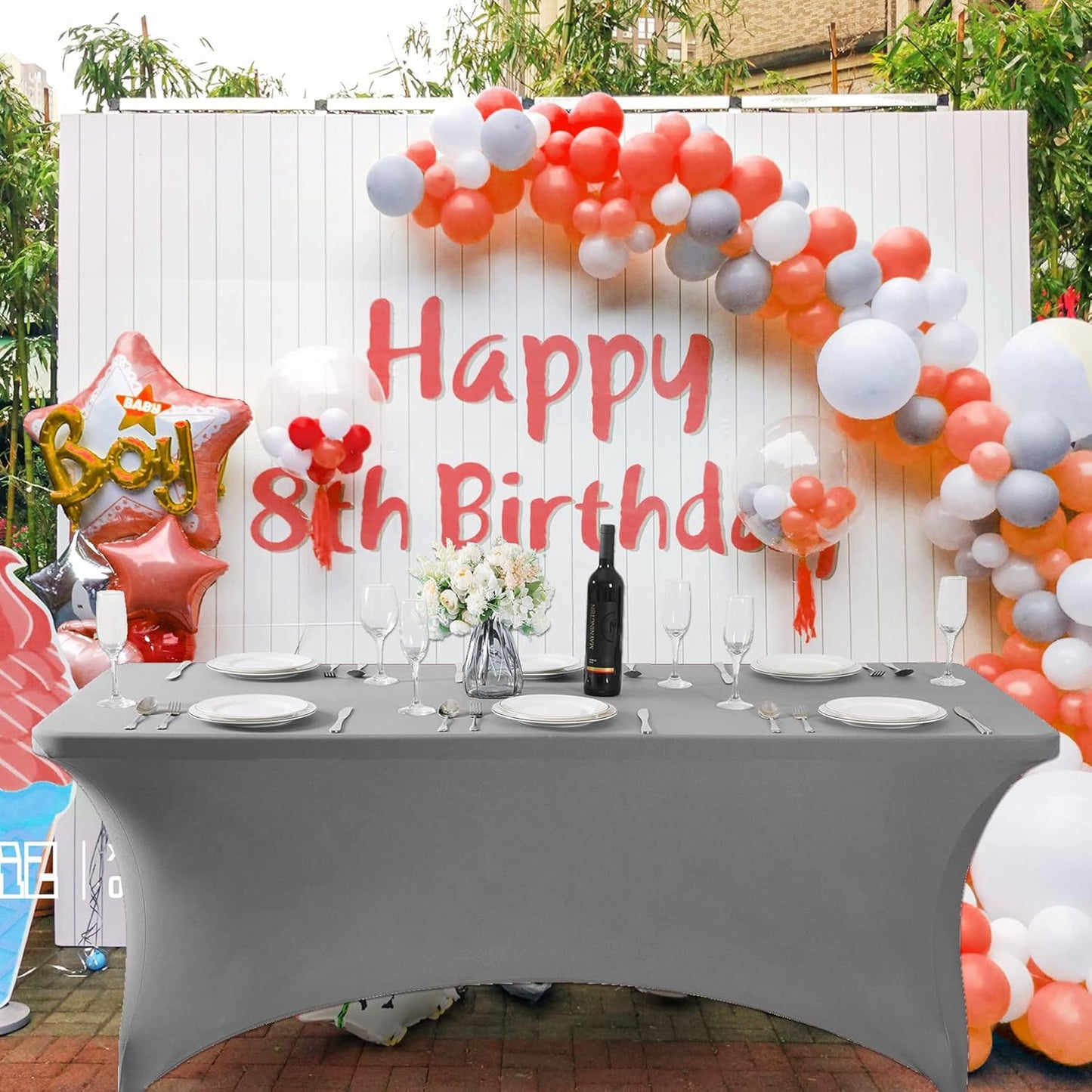 SuperO Waterproof Spandex Table Cover for 4FT Table Universal Fitted Stretch Tablecloth for Party, Banquet, Wedding and Events-Gray