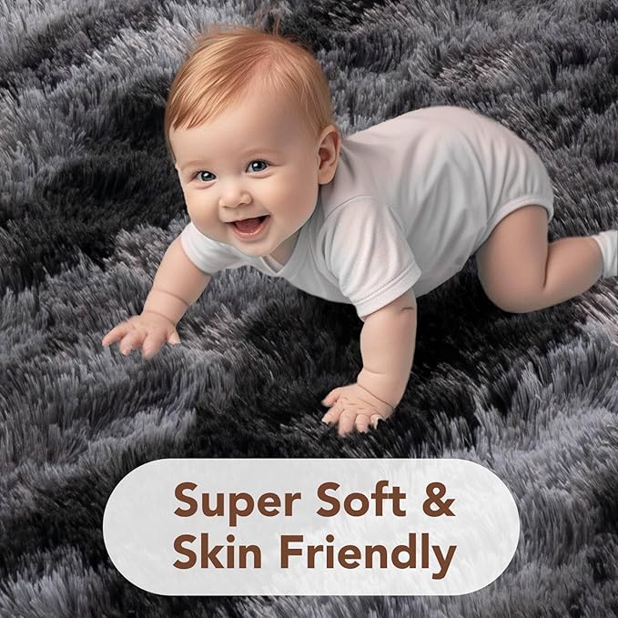 FinRèc Black Rugs for Bedroom Living Room, 4x6 Feet Fluffy Shaggy Area Rug, Non-Slip Soft Shag Rug for Nursery Kids Room Dorm Room Home Decor, Indoor Plush Floor Carpet