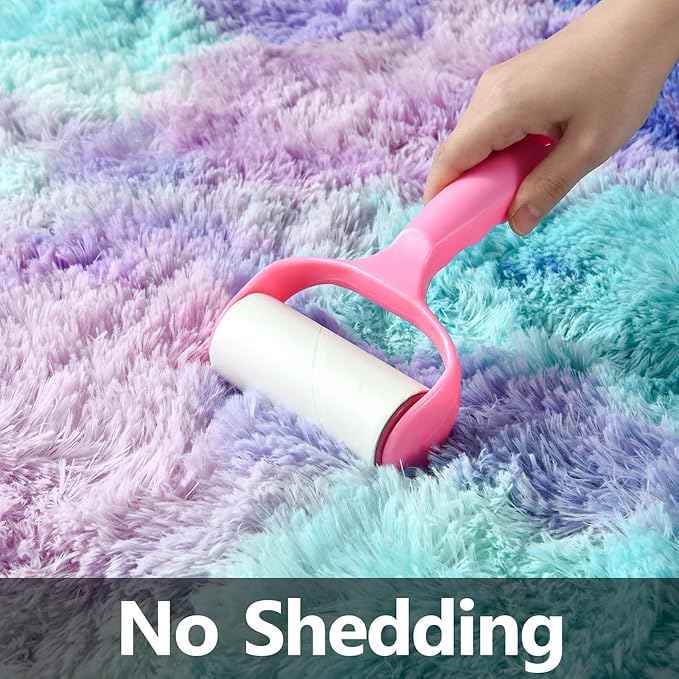 Deerhoo Shag Area Rug, 4 X 6 Tie-Dyed Plush Fuzzy Rugs for Living Room, Ultra Soft Fluffy Furry Rug for Bedroom, Indoor Carpet Nursery Rugs for Kids Room Home Decor, Rainbow