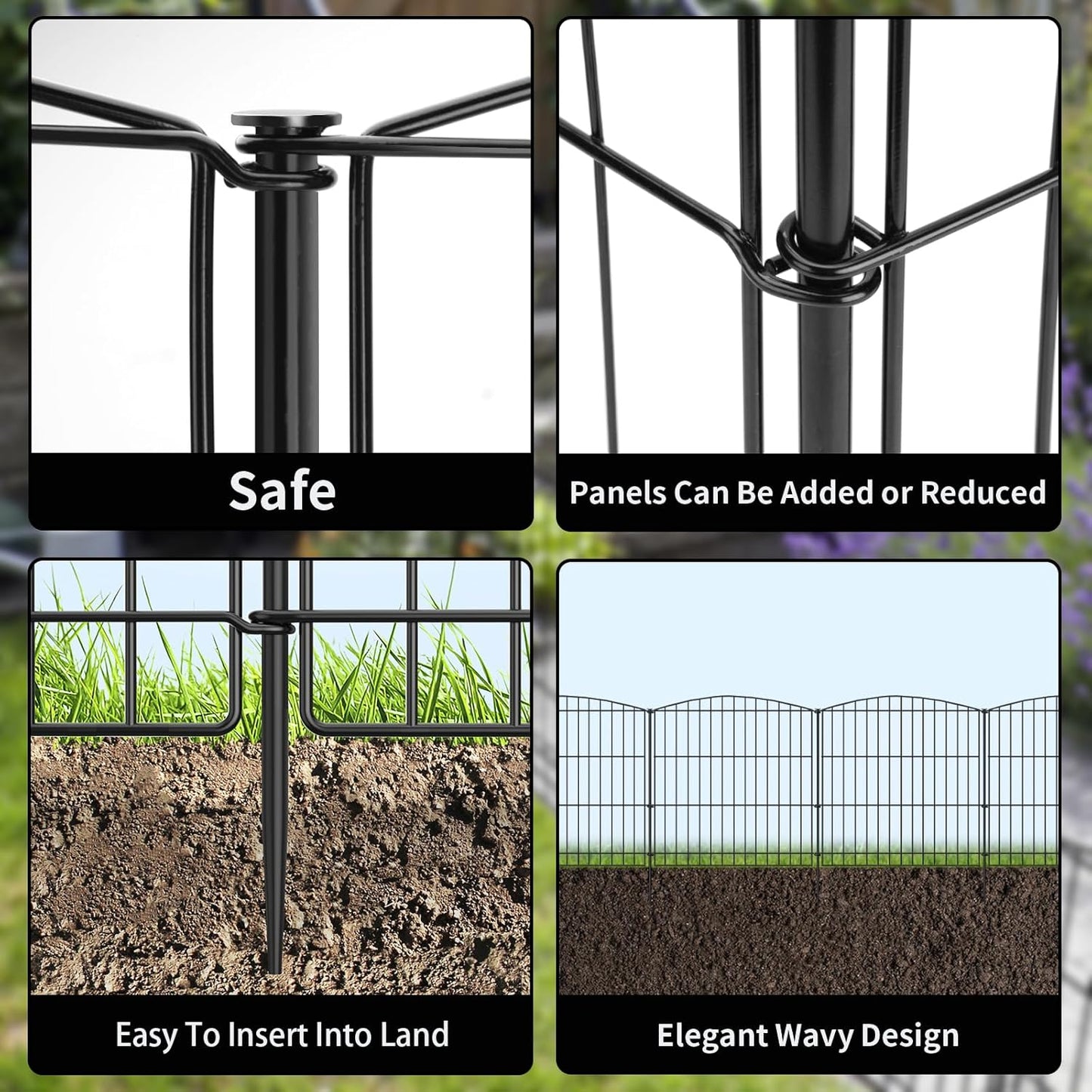 INJOPEXI Garden Fence 12 Panels 23.6ft (L)×24in (H) Decorative Garden Fences with 12 Panels Rustproof Wire No Dig Animal Barrier Fencing Dog Fence for Yard Outdoor Patio - Without Fence Gate