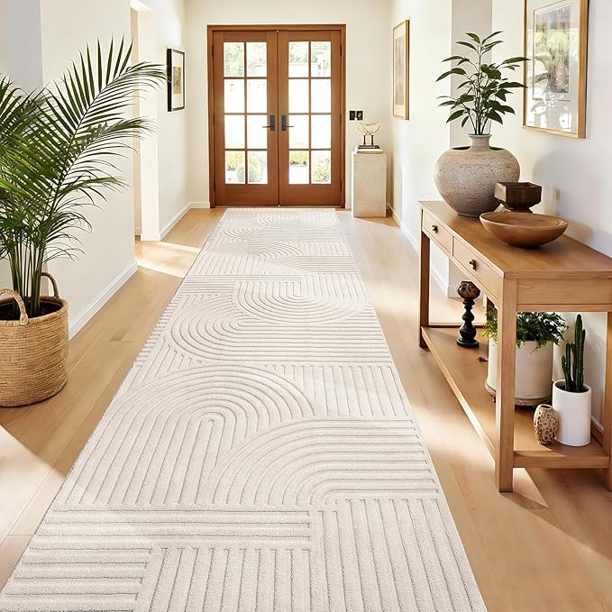 Pauwer 3x12 Washable Area Rugs for Living Room Modern Beige Solid Color Soft Fluffy Rugs for Bedroom Non Slip Boho Accent Indoor Mat Floor Carpet Cover for Kids Dining Room Kitchen Office