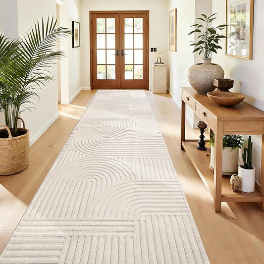 Pauwer 3x12 Washable Area Rugs for Living Room Modern Beige Solid Color Soft Fluffy Rugs for Bedroom Non Slip Boho Accent Indoor Mat Floor Carpet Cover for Kids Dining Room Kitchen Office