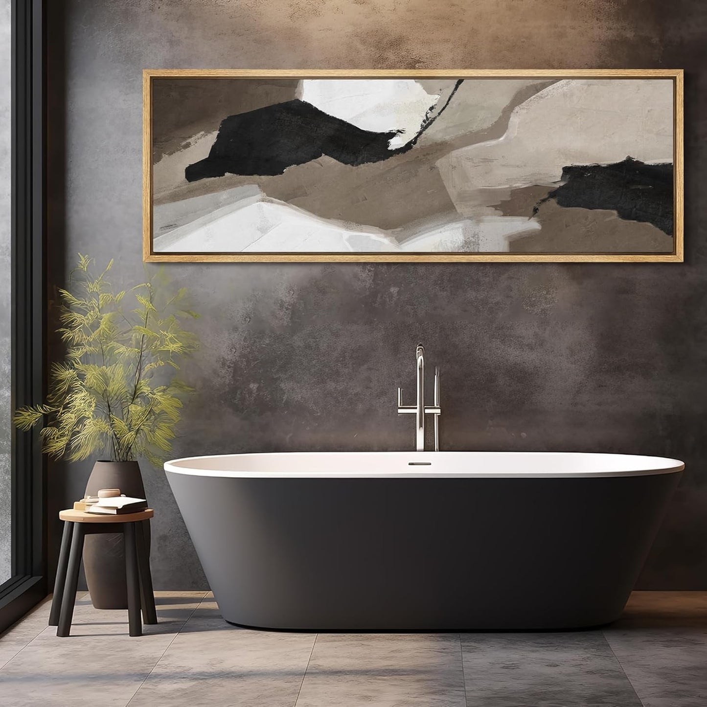 MUDECOR Large Framed Canvas Print Wall Art Abstract Earth Tones Illustrations Antique Retro Fine Art Illustrations Decorative Colorful for Bedroom - 60"x20"