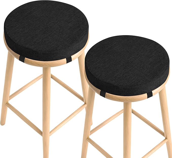 AddGrace Round Bar Stool Cushions 2 Pack Bar Stool Seat Cushion Non Slip Round Chair Pads with Removable and Washable Cover 12x12 Inch Black
