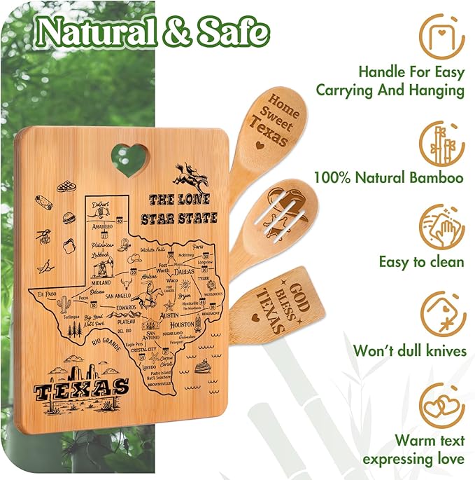 Texas Gifts Cutting Board Set, Texas Souvenirs, Texas Kitchen Decor with State Map Design, Charcuterie and Serving Board, Home Sweet Texas Theme Gifts for Texas Lovers.