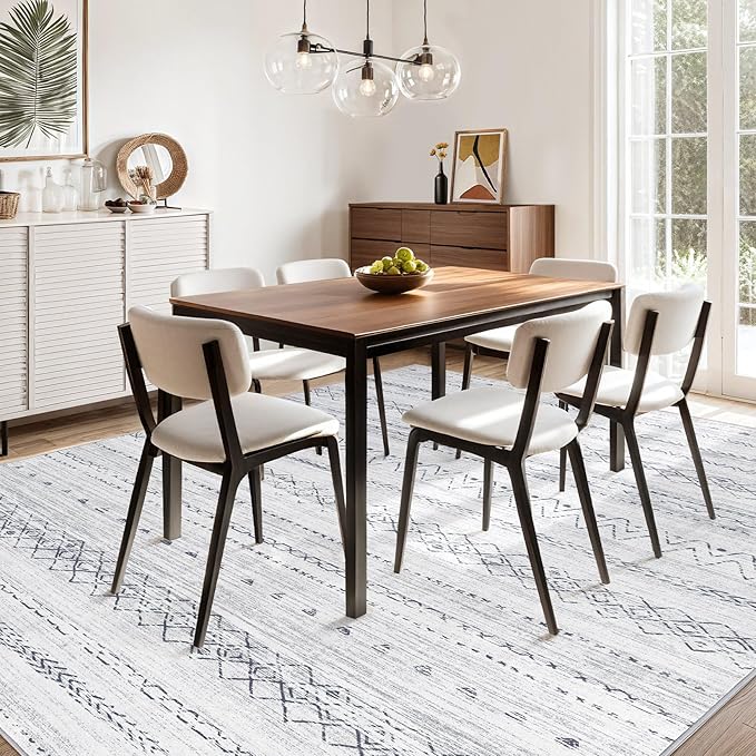 cotiled 9x12 Area Rug Living Room: Washable Boho Rugs with Non Slip Backing Large Soft Indoor Stain Resistant Carpet for Bedroom Farmhouse Dining Room Lightweight Home Decor Grey