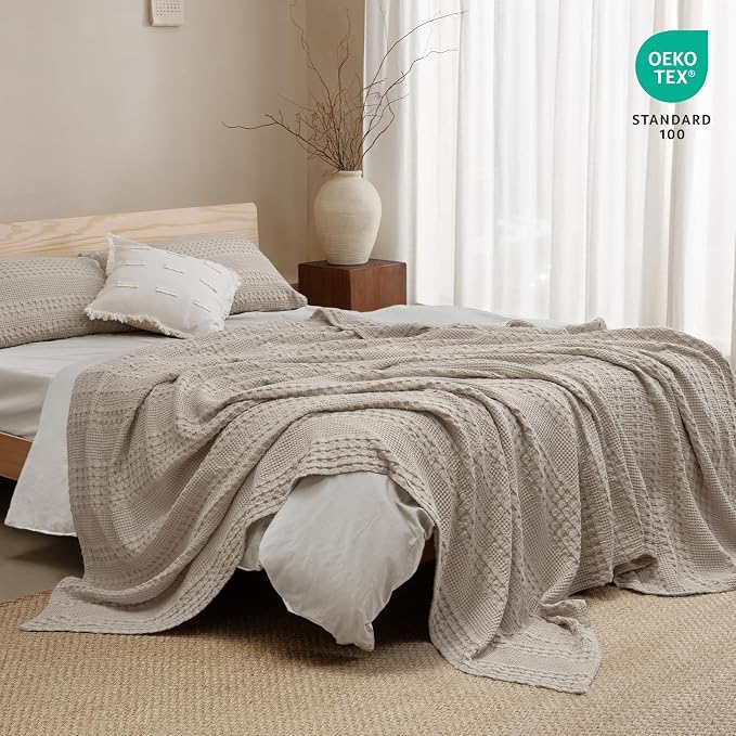 PHF 100% Cotton Waffle Blanket Twin Size for College Dorm, Lightweight Breathable and Soft for Summer, Luxury Aesthetic Waffle Weave Blanket for Bed & Gifts for Women, 66"x90", Pearl Gray