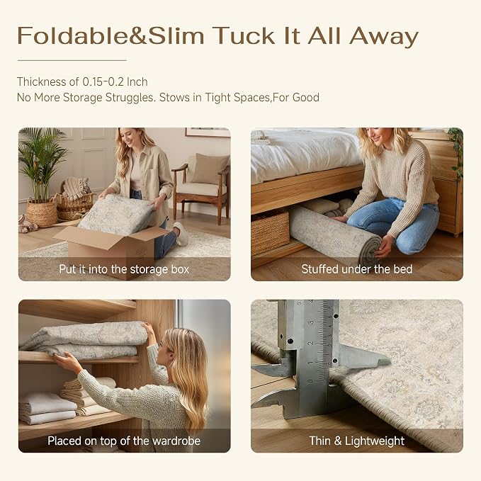 2x3 Cream Washable Area Rug for Entryway Neutral Floral Soft Non Slip Small Carpet Low Pile Distressed Door Mat for Entrance Bathroom Bedroom Indoor