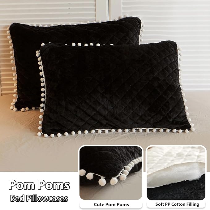 LIFEREVO Luxury Plush Shaggy Duvet Cover Set, Soft Velvet Fluffy Furry Duvet Cover Set(1 Faux Fur Fuzzy Comforter Cover + 1 Pompoms Pillow Sham) Bedding Set, Zipper Closure(Twin/Twin XL,Ombre Black)