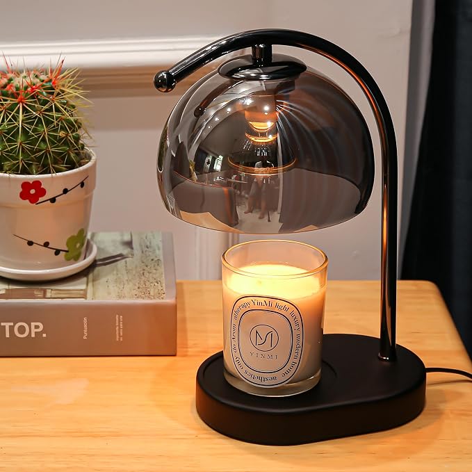 FCTWAKS Mid Century Somky Gray Glass Candle Warmer Lamp with Timer & Dimmer, Mothers Day Birthday Gifts for Women Mom, House Warming Gifts New Home, Wax Warmer Lamp for Bedroom Decor with 2 Bulbs