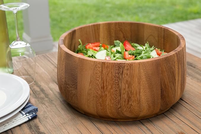 Ironwood Gourmet Acacia Wood Salad Bowl, 12.5" x 5" Tulip Style Fruit and Salad Bowl
