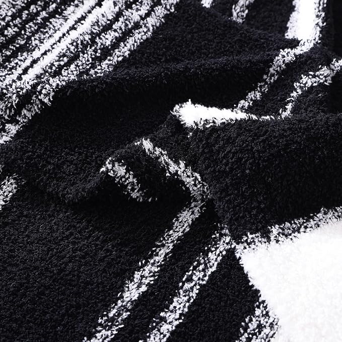 WRENSONGE Soft Throw Blanket for Couch-Cozy Reversible Knitted Blankets | Lightweight Warm Fluffy Decor for Women, Mom, Her & Girls, Sofa, Chair, Bed, 50x70in,Black White Stripe