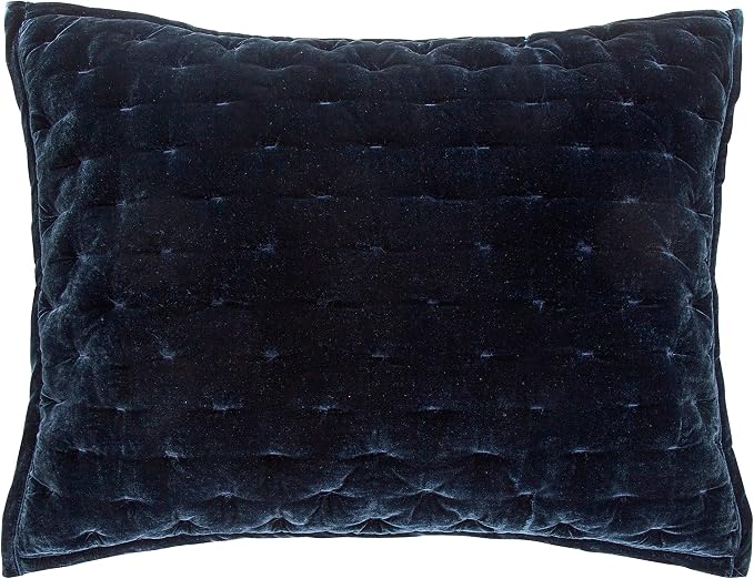 HiEnd Accents Stella Faux Silk Velvet Pillow Sham, King, 21x34 inch, Midnight Blue, Romantic Western Modern Traditional Style Luxury Bedding