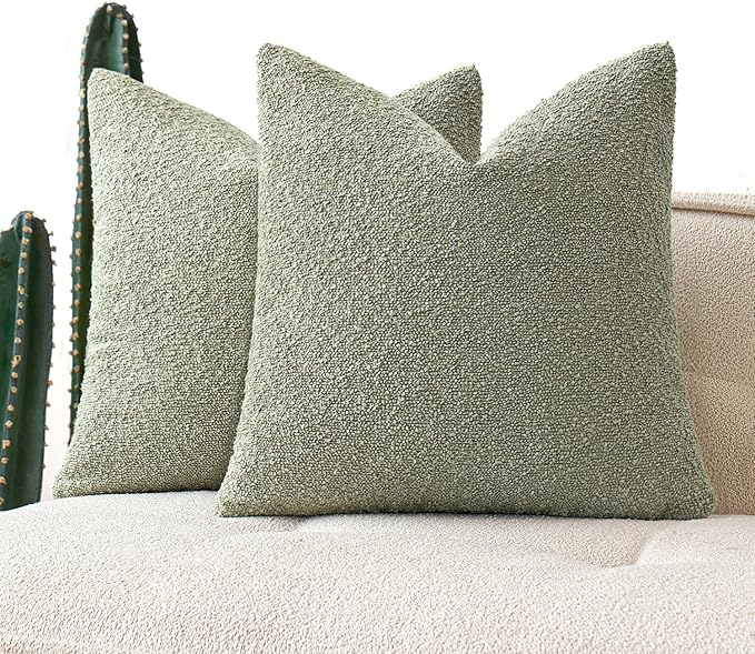 MIULEE 20x20 Inch Decorative Pillow Covers for Couch Bed Set of 2 Textured Boucle Neutral Spring Throw Pillow Covers Sage Green Accent Solid Pillowcases Sofa Living Room Home Decor
