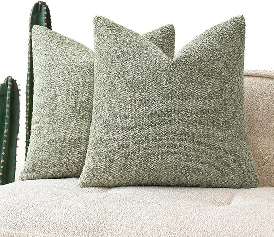 MIULEE 20x20 Inch Decorative Pillow Covers for Couch Bed Set of 2 Textured Boucle Neutral Spring Throw Pillow Covers Sage Green Accent Solid Pillowcases Sofa Living Room Home Decor