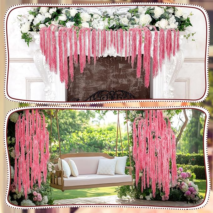 Suncalla 12 Pcs Rose Pink Spring Natural Dried Amaranthus Hanging Flowers Amaranthus Artificial Flowers for Wedding Arch Bouquet Floral Garland Wall Home Decoration (23 Inch)