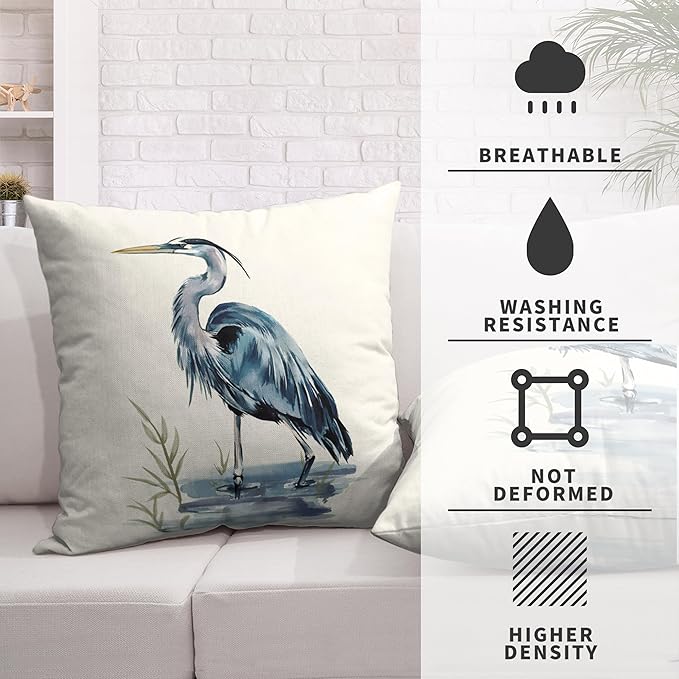 Bird Pattern Double Sided Printing Pillow Covers Pelican Throw Pillow Covers 22x22 Set of 2 Summer Heron Pillow Case for Farmhouse Couch Living Room, Cotton Linen