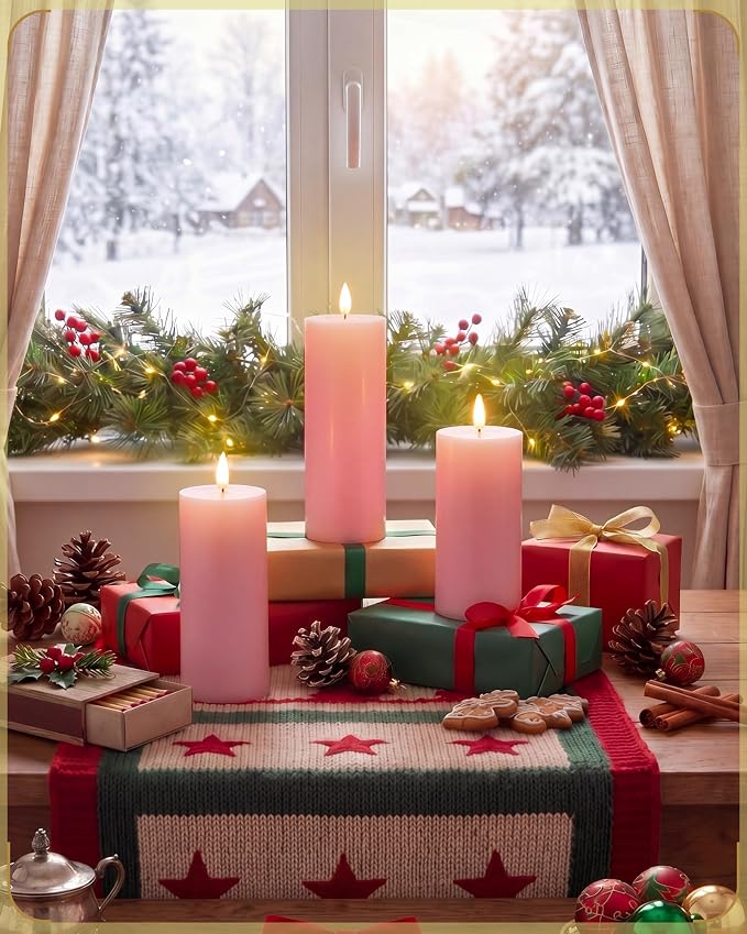 VIHOSE 6 Pack Pink Flameless Candles Set with Remote and Timer Flickering Flameless Battery Candles Flat Top LED Pillar for Wedding Outdoor Home Festival Decoration(D 3" H 6" 7" 8")