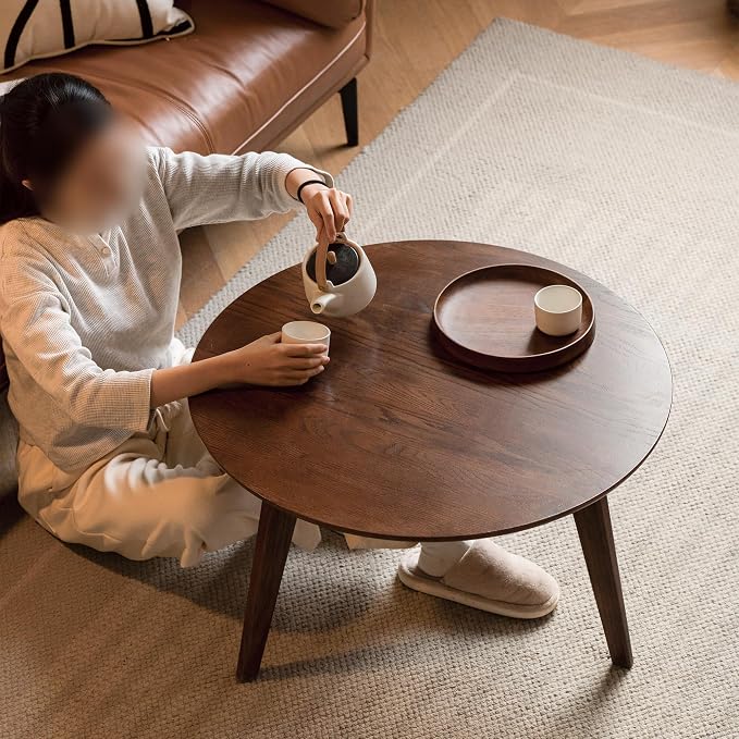 Christopher Knight Home Bede Modern Small Size Low Wooden Coffee Table, Round Top Living Room End Table Accent Furniture, Home Office Writing Desk, Multifunctional Sofa Table, Walnut Brown