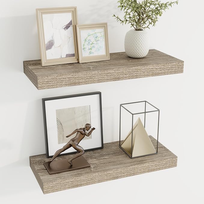 Dreamland 20Inch Floating Shelves for Wall 6.7" Deep Grey Set of 2 | Wall shelves for bathroom, bedroom, Living Room, kitchen, deep wall mount wood storage display for home decor 20" x 6.7"
