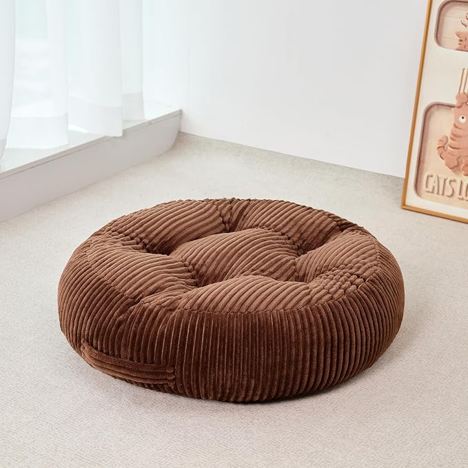 Round Floor Pillow, 6-Inch Thick Meditation Floor Cushion with PP Cotton Filling, Soft Corduroy Boho Floor Seating for Living Room, Bedroom, 22 x 22 Inches (Coffee, 2 Pack)