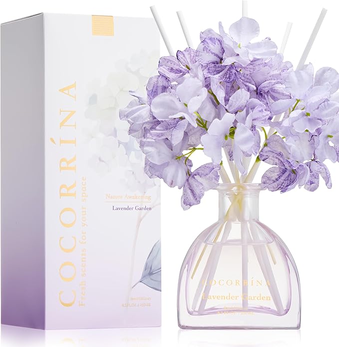 COCORRÍNA Reed Diffuser - Lavender Garden 8.5 Fl.oz Reed Diffuser with 8 Sticks for Home Bathroom Shelf Decor (Simple Luxe Collection)
