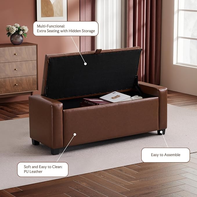 GRAINELL 42.13” Storage Ottoman Bench, Upholstered Tufted Bedroom Bench with Storage, End of Bed Storage Bench for Living Room & Entryway, 350 lb Capacity