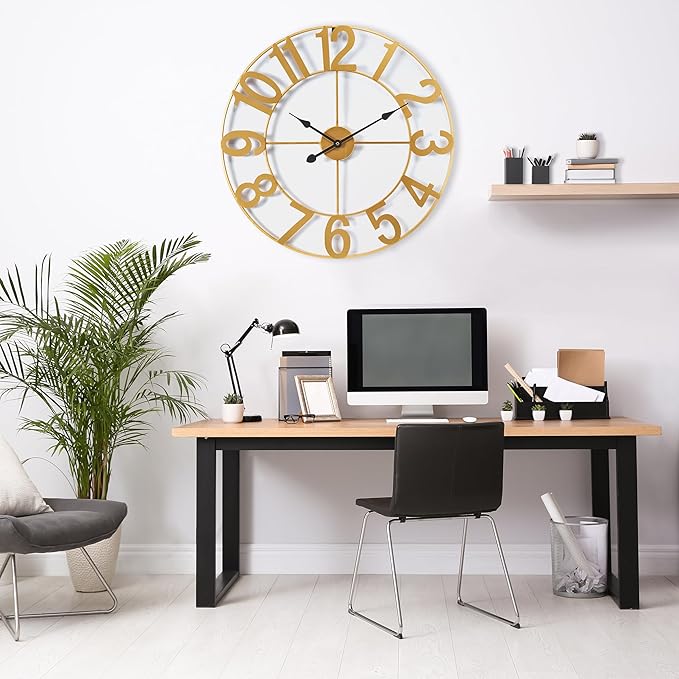 Sorbus Large Wall Clock for Living Room Decor - Wall Clock for Kitchen - 24 inch Big Wall Clock Decorative - Metal Wall Art - Analog Large Clock for Bedroom, Home, Kitchen, Office, Wall Decor (Gold)