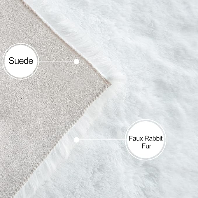 ORINOVA White Faux Bunny Fluffy Fur Rug Washable Area Rugs for Living Room Nursery Rugs for Bedroom 2x3 Rectange Rug Cute Home Décor