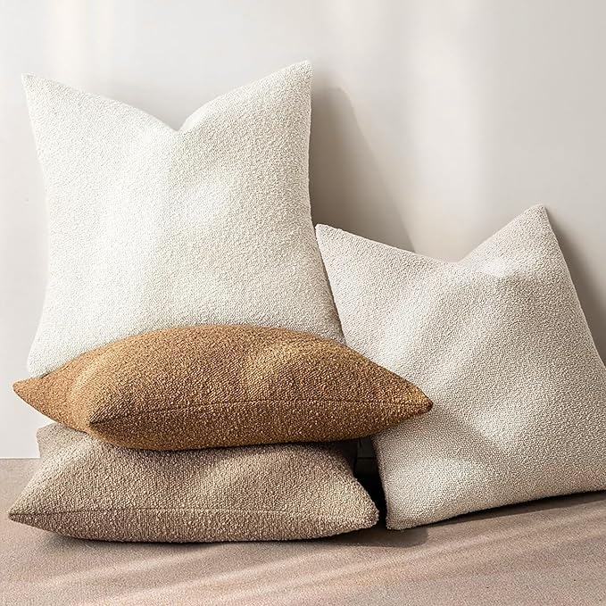 MIULEE 16x16 Inch Decorative Pillow Covers for Couch Bed Set of 2 Textured Boucle Neutral Throw Pillow Covers Cream White Accent Solid Pillowcases Sofa Living Room Home Decor