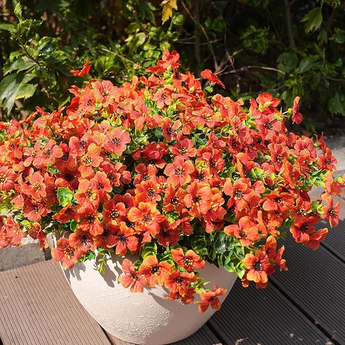 trytuny Artificial Flowers for Outdoor, UV Resistant Fake Silk Flowers, Realistic Faux Plants for Outside Indoor Porch Patio Window Box Planter Home Decor (20, Orange)