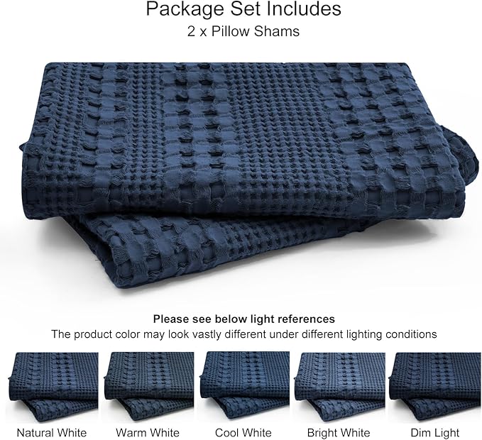 PHF 100% Cotton Waffle Pillow Shams Queen Size, 2 Pack 20" x 30" Soft Skin-Friendly Pillowcases, No Filling, Aesthetic Woven and Breathable Waffle Weave Pillow Case Covers for Bed, Blue Sapphire