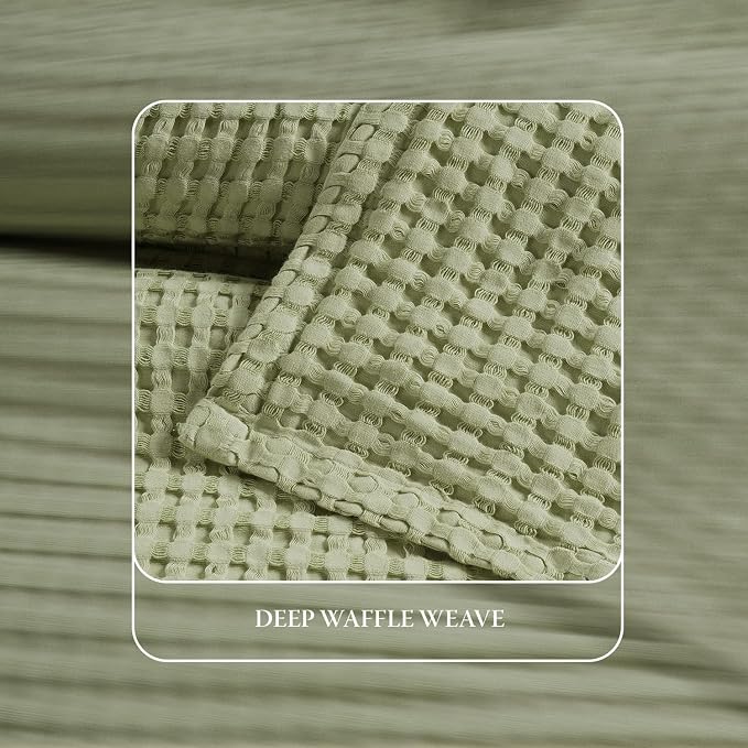 Threadmill Cooling Cotton Waffle Queen Size Blanket | Breathable, Lightweight & Ultra-Soft |Made from Rayon Derived from Bamboo | Cooling Throw Blanket for Couch and Sofa|90 x 92 Inches | Sage Green