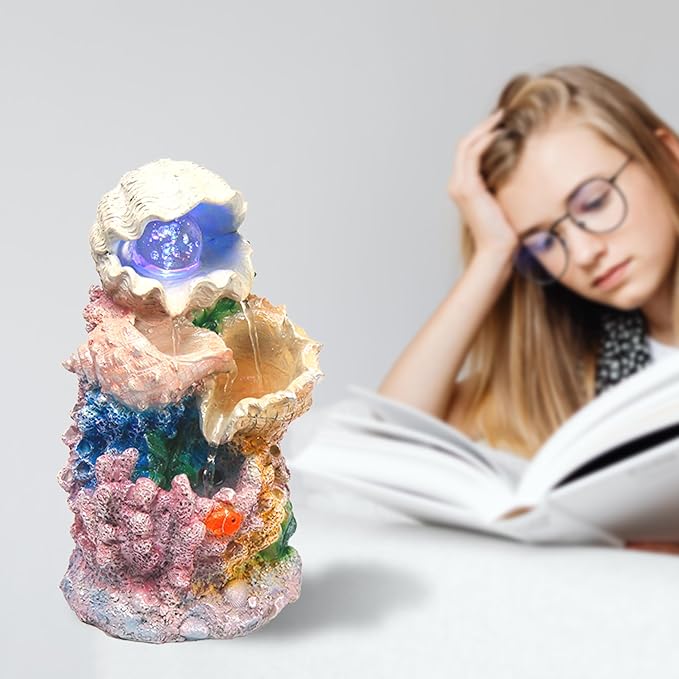 Tabletop Waterfall Fountain Indoor Themed Coral Seashell Tabletop Water Fountain Meditation (Ocean)