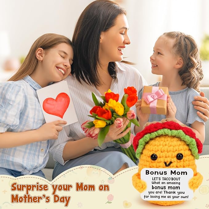 LuoHere Gifts for Stepmom Bonus Mom Mothers Day Funny Gift from Daughter Son, Mothers Day Christmas Birthday Stepmom Gifts Ideas - Handmade Crochet Cute Unique I Love Best Stepped Mom Ever Gift