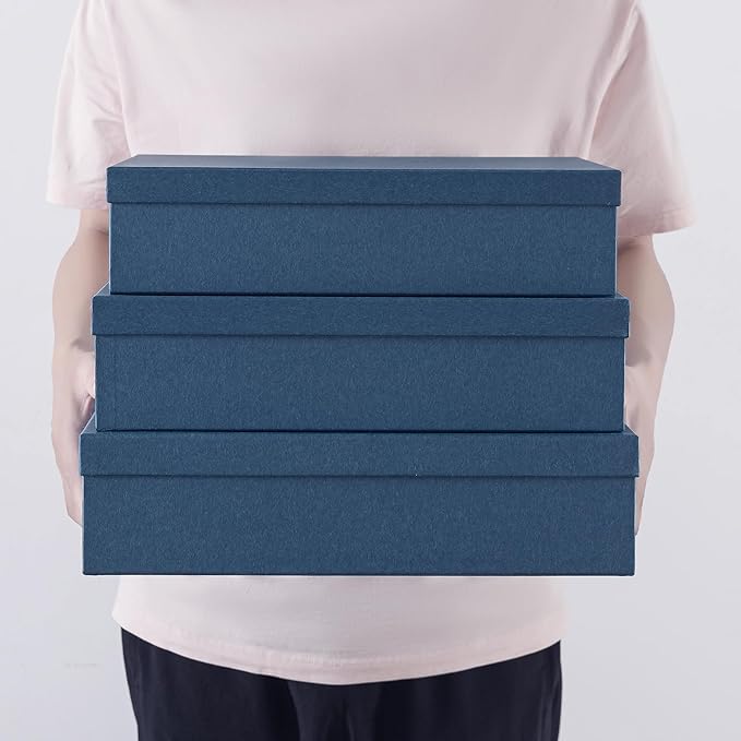 Soul & Lane Decorative Storage Boxes with Lids, Paper Storage Box Set for Keepsakes and Photos, Decorative Boxes for Home Decor, Stationery, Office Organizers, Navy Blue