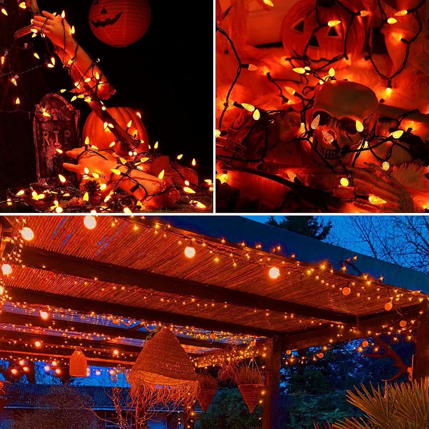 Brizled Orange String Lights, 33ft 100 LED Faceted C5 Orange Halloween Lights, 120V UL Certified Halloween Light Set Connectable Amber Light for Indoor & Outdoor Tree Xmas Party Decoration
