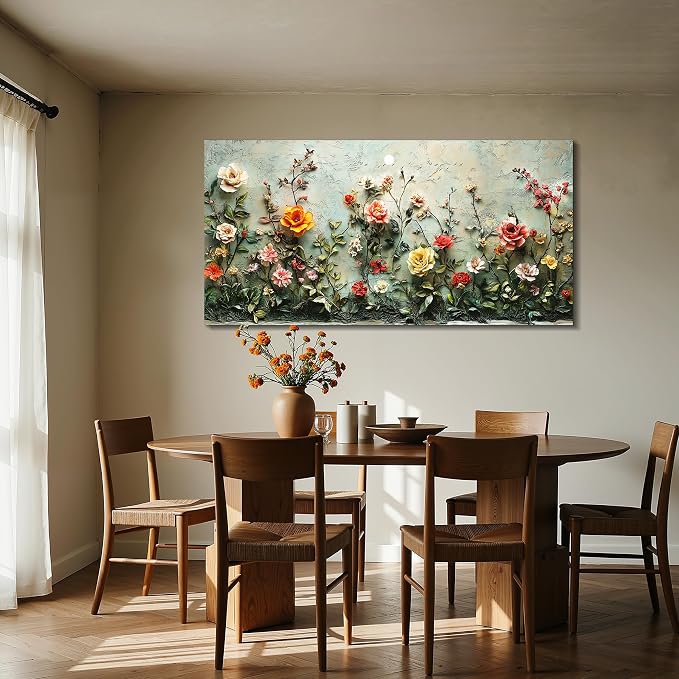 imjiayu Oversized Wall Art, Floral Wall Decor, Vintage Wall Art, Romantic Rose Painting, French Country Flower Botanical Prints, Elegant Big Pictures for Living Room Dining Room Farmhouse 29"x57"