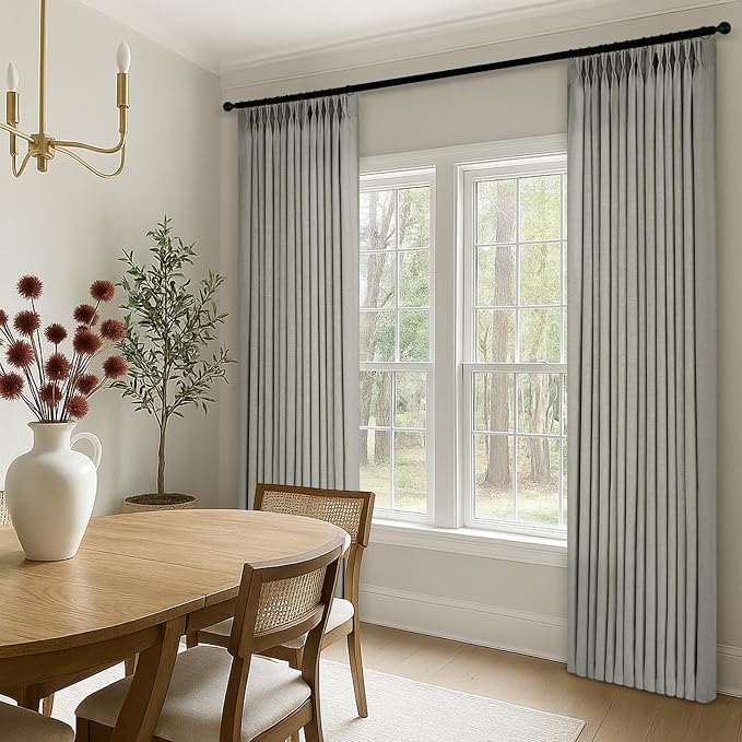 108 Inch Long Curtains Pinch Pleated Curtains for Living Room 2 Panels Extra Long Rustic Grey Thick Linen Textured Light Filtering Semi Sheer Pinch Pleat Window Curtain Drapes for Bedroom Dining Room