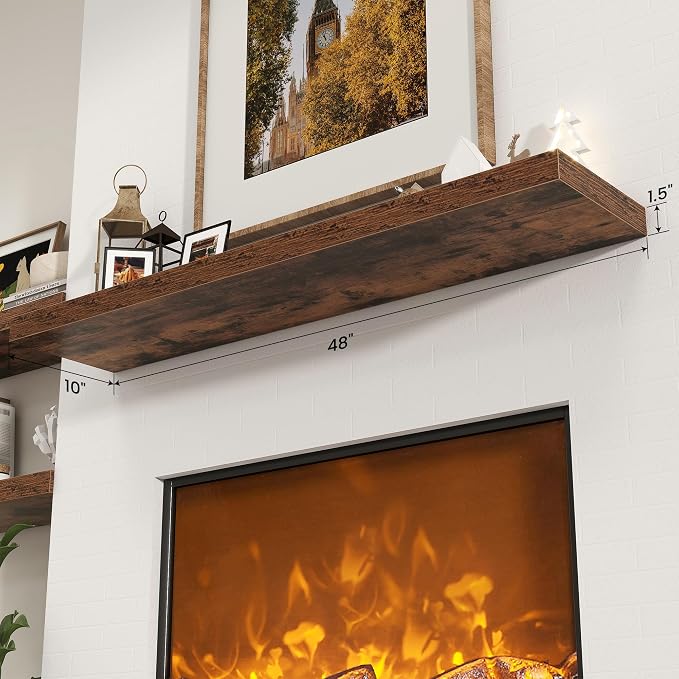 Axeman 48Inch Floating Shelves for Wall, Rustic Wood Shelves for Bedroom, Bathroom, Kitchen, Hanging Wall Mounted Shelf with Invisible Brackets for Books Decor, Set of 1, Rustic Brown
