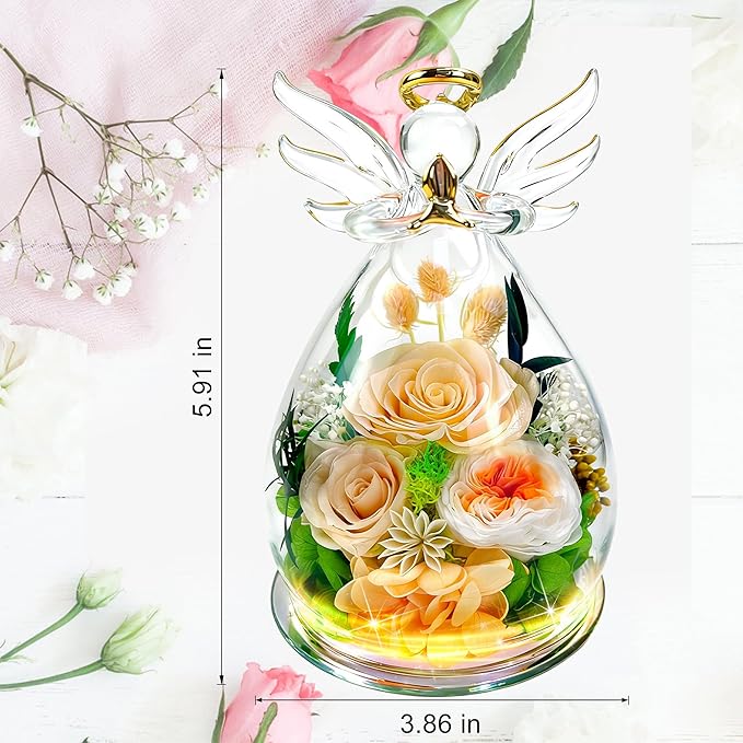 MOKOQI Gifts for Mom Birthday Gifts for Women | Forever Rose Preserved Flower in Glass Fresh Flowers for Delivery Prime, Real Rose Angel Figurine Mother’s Day Gift for Mother in Law Grandma Sister