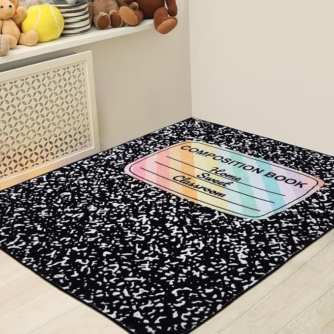 3.3 x 4 ft Composition Notebook Rug Classroom Decor Educational Area Rug Back to School Kid Reading Calming Corner Soft Fluffy Pastel Play Carpet for Nursery Playroom