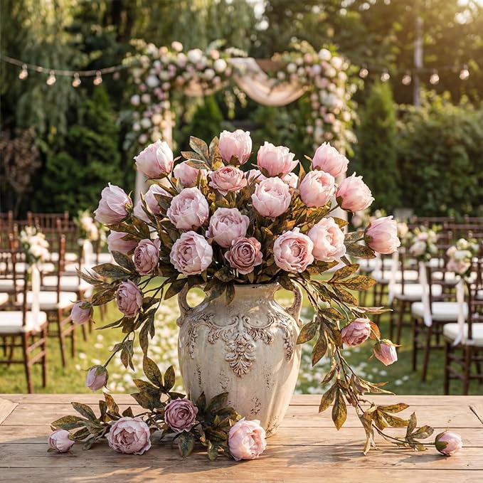 Thiccywoov 8 Pcs Artificial Peonies Stems Flowers Vintage Faux Peonies Stems Real Look Fake Peony Branches for Vase Filler DIY Bouquet Weeding Registry Centerpieces Bridal Shower Gifts Home Decor